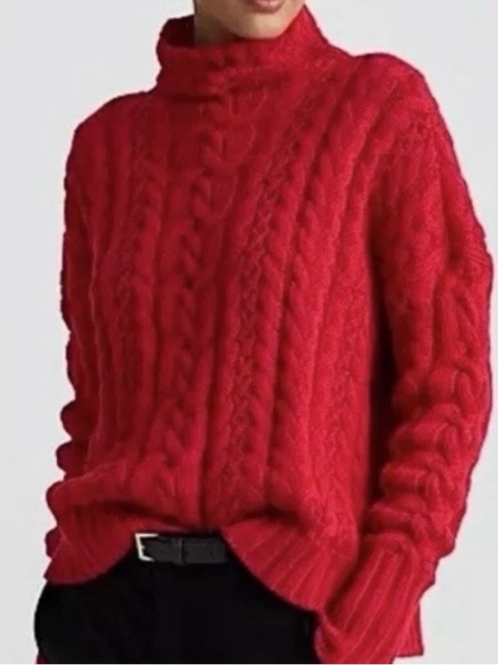 Ralph Lauren Red Cable-Knit Turtleneck Sweater